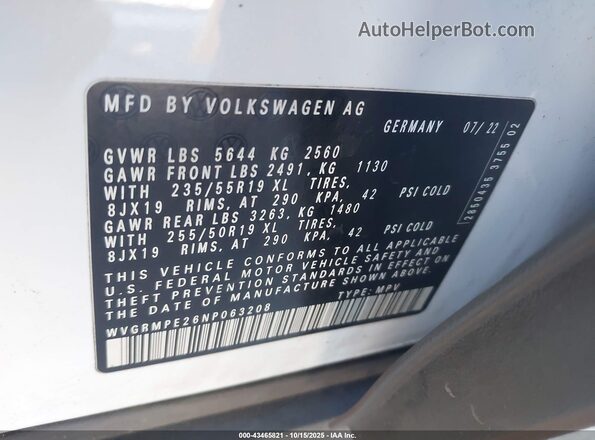 WVGRMPE26NP063208 2022 VOLKSWAGEN ID.4 Белый Вид подкапотного пространства