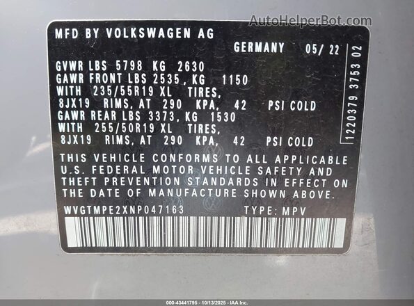 WVGTMPE2XNP047163 2022 VOLKSWAGEN ID.4 Pewter Вид подкапотного пространства