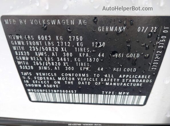 WVGUNPE22NP060457 2022 VOLKSWAGEN ID.4 Белый Вид подкапотного пространства