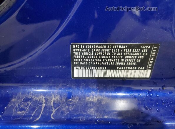WVWEB7CD9RW233344 2024 VOLKSWAGEN GOLF Blue Vista de la etiqueta del VIN