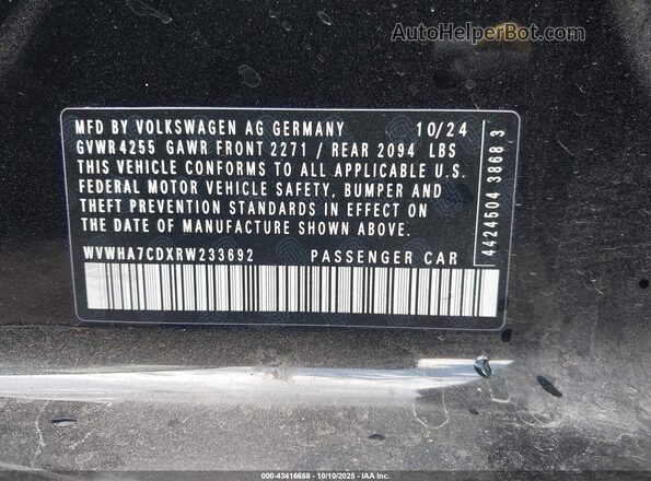 WVWHA7CDXRW233692 2024 VOLKSWAGEN GOLF Black Widok komory silnika