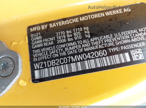 WZ1DB2C07MW042060 2021 TOYOTA GR SUPRA Yellow Вид підкапотного простору