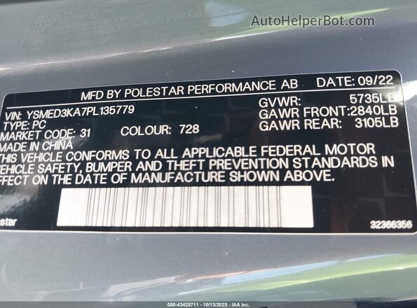 YSMED3KA7PL135779 2023 POLESTAR 2 Gray Շարժիչի բաժամունքի տեսք