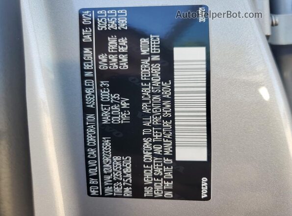 YV4L12UK9R2335841 2024 VOLVO XC40 Gray VIN կոդի պիտակի տեսք