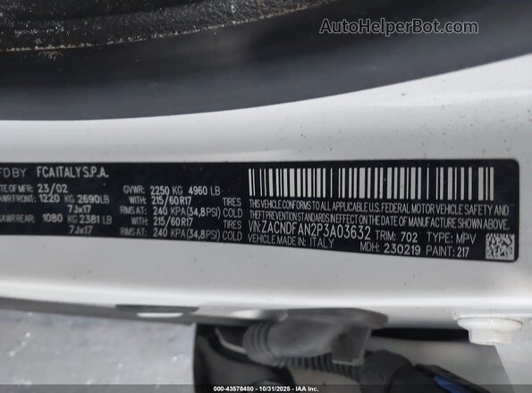 ZACNDFAN2P3A03632 2023 DODGE OTHER White Vista del compartimento del motor