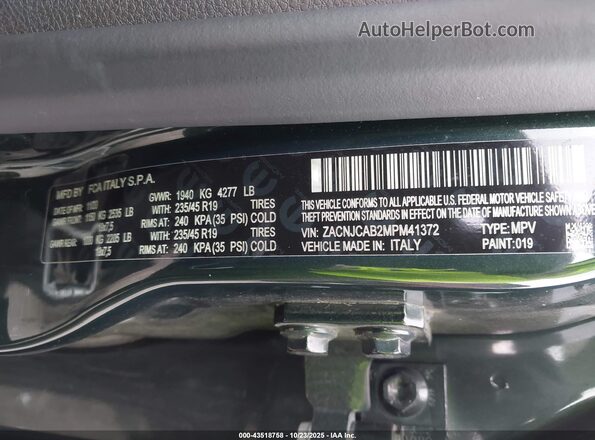 ZACNJCAB2MPM41372 2021 JEEP RENEGADE Зеленый Вид подкапотного пространства