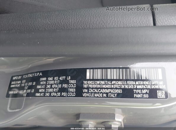 ZACNJCAB6MPM29693 2021 JEEP RENEGADE Gray Widok komory silnika