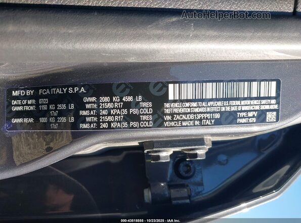 ZACNJDB13PPP61199 2023 JEEP RENEGADE Gray Vista del compartimento del motor