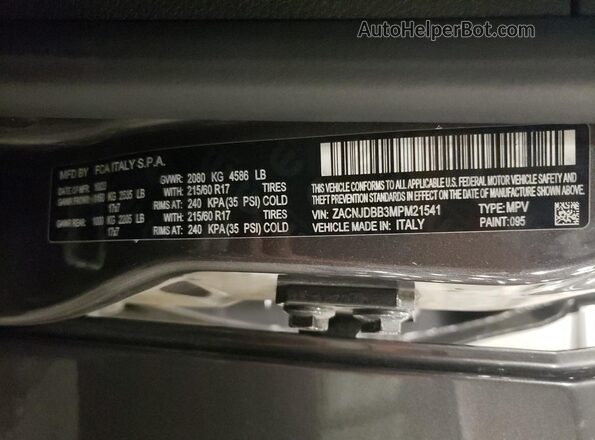 ZACNJDBB3MPM21541 2021 JEEP RENEGADE Gray VIN sticker view
