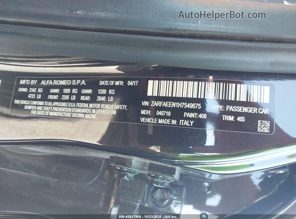 ZARFAEEN1H7549675 2017 ALFA ROMEO GIULIA Черный Вид подкапотного пространства