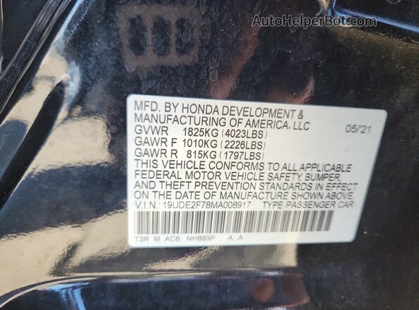 19UDE2F78MA008917 2021 ACURA ILX Black Widok naklejki z numerem VIN