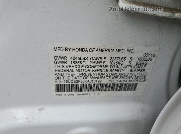 19UDE2F86KA010199 2019 ACURA ILX White Widok komory silnika