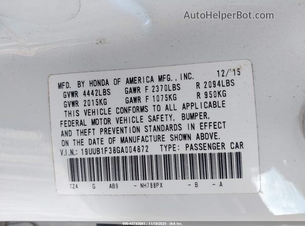 19UUB1F38GA004872 2016 ACURA TLX Белый Вид подкапотного пространства