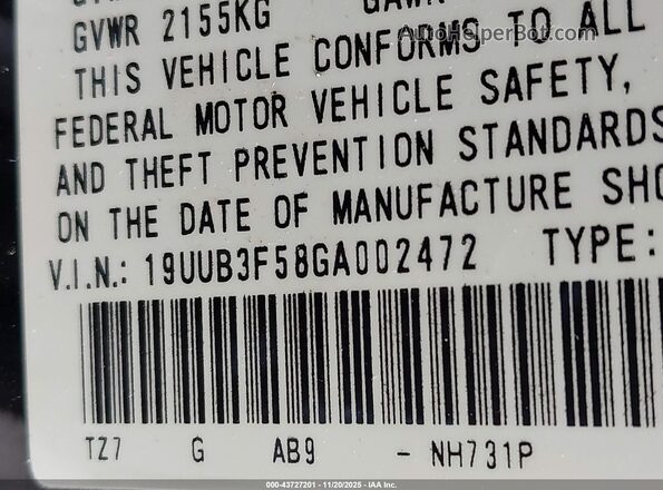 19UUB3F58GA002472 2016 ACURA TLX Черный Вид подкапотного пространства