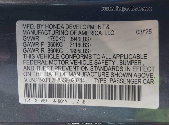 19XFL2H85SE023744 2025 HONDA CIVIC SEDAN Серый Вид подкапотного пространства