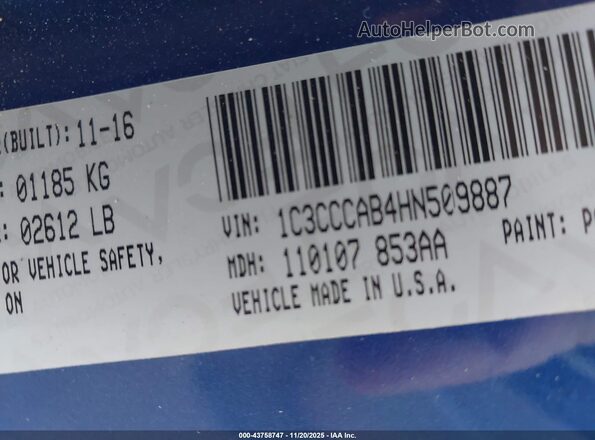 1C3CCCAB4HN509887 2017 CHRYSLER 200 Синий Вид подкапотного пространства