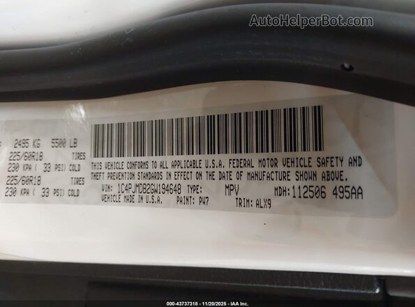1C4PJMDB2GW194648 2016 JEEP CHEROKEE White Widok komory silnika