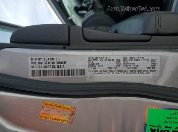 1C4RJEAGXMC680765 2021 JEEP GRAND Серебряный Панорамный вид салона 360°