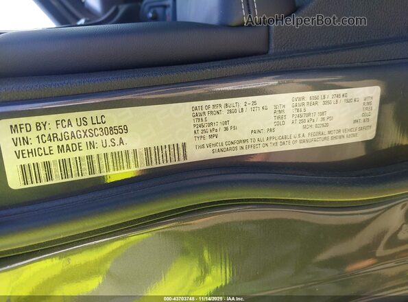 1C4RJGAGXSC308559 2025 JEEP GRAND CHEROKEE Черный Вид наклейки с VIN-кодом