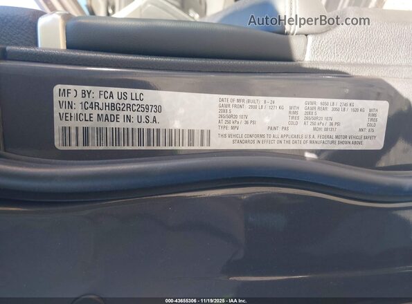 1C4RJHBG2RC259730 2024 JEEP GRAND CHEROKEE Gray Շարժիչի բաժամունքի տեսք