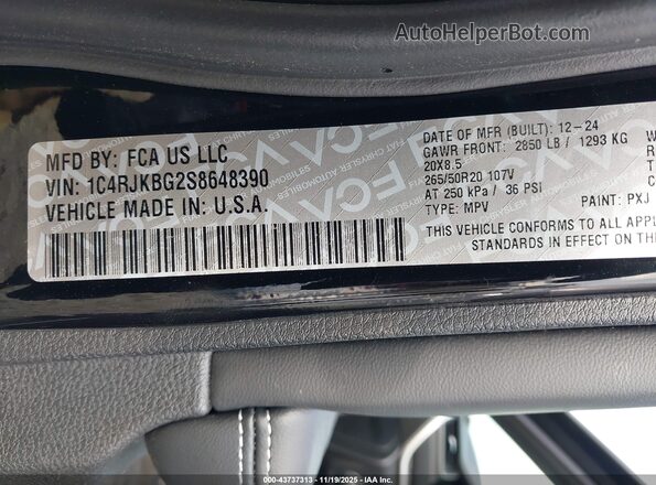 1C4RJKBG2S8648390 2025 JEEP GRAND CHEROKEE L Черный Вид подкапотного пространства