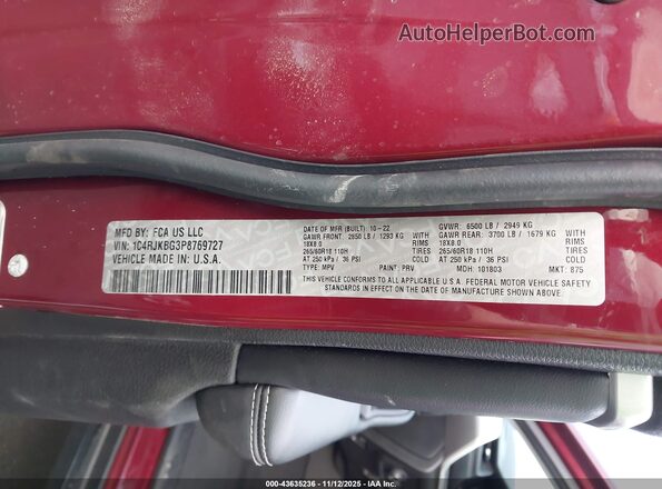 1C4RJKBG3P8769727 2023 JEEP GRAND CHEROKEE L Красный Вид подкапотного пространства