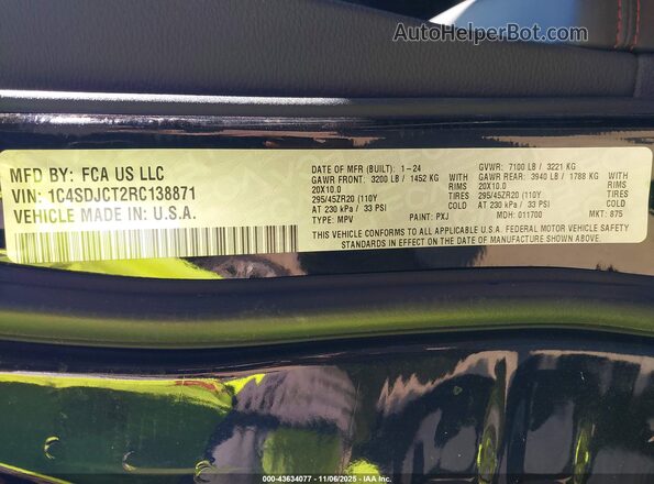 1C4SDJCT2RC138871 2024 DODGE DURANGO Черный Вид подкапотного пространства