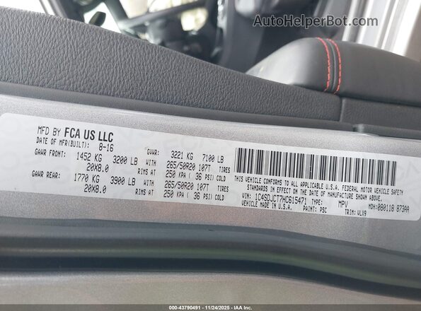 1C4SDJCT7HC615471 2017 DODGE DURANGO Серебряный Вид подкапотного пространства