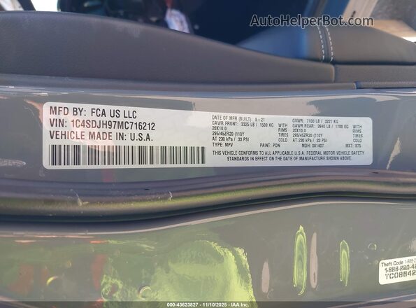 1C4SDJH97MC716212 2021 DODGE DURANGO Gray Вид підкапотного простору