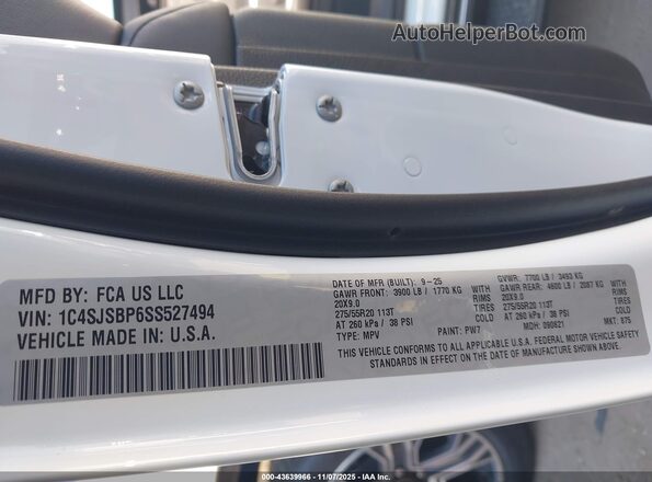1C4SJSBP6SS527494 2025 JEEP WAGONEER L White Widok komory silnika