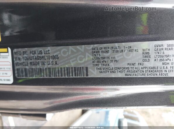 1C6HJTAG5RL101065 2024 JEEP GLADIATOR Серый Вид подкапотного пространства