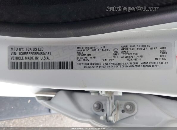 1C6RRFFG5PN584081 2023 RAM 1500 Белый Вид подкапотного пространства
