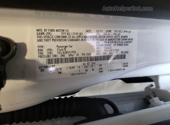 1FADP3E2XGL226067 2016 FORD FOCUS  