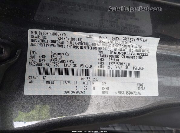 1FADP3R41GL363233 2016 FORD FOCUS ELECTRIC Gray Engine compartment view