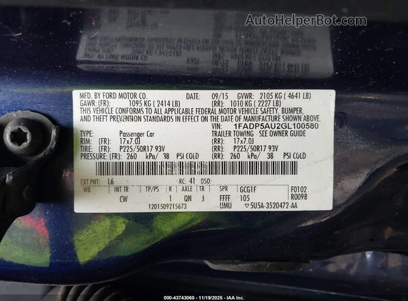 1FADP5AU2GL100580 2016 FORD C-MAX HYBRID Синий Вид подкапотного пространства