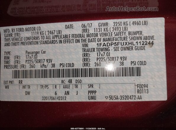 1FADP5FUXHL112244 2017 FORD C-MAX ENERGI Red Vista del compartimento del motor