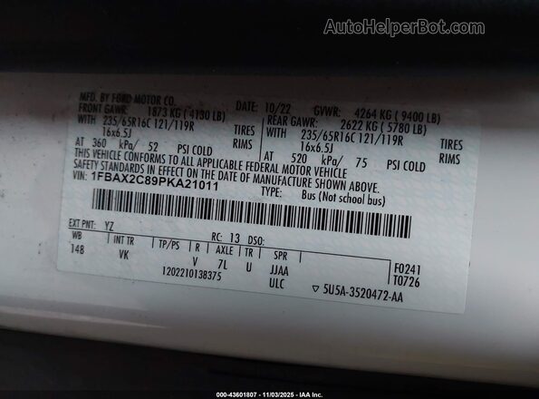 1FBAX2C89PKA21011 2023 FORD PASSENGER Белый Вид подкапотного пространства