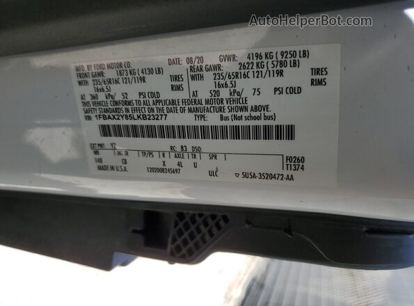 1FBAX2Y85LKB23277 2020 FORD PASSENGER White Vista interior de 360 grados