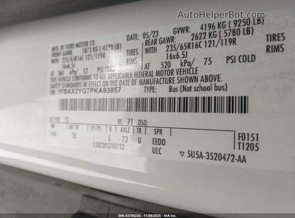 1FBAX2YG7PKA93857 2023 FORD PASSENGER Белый Вид подкапотного пространства