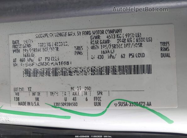 1FDBF6ZM3GKA18681 2016 FORD TRANSIT-350 White ძრავის განყოფილების ხედი