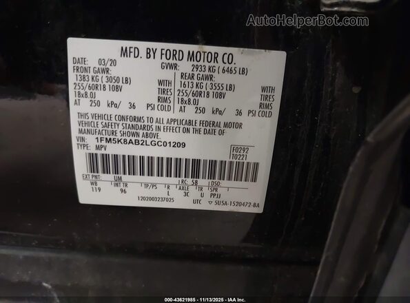 1FM5K8AB2LGC01209 2020 FORD POLICE INTERCEPTOR Black Շարժիչի բաժամունքի տեսք