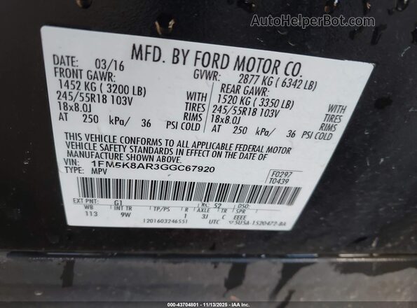 1FM5K8AR3GGC67920 2016 FORD UTILITY POLICE INTERCEPTOR Черный Вид подкапотного пространства