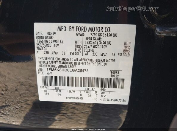 1FM5K8HC6LGA25473 2020 FORD FORD EXPLORER Черный Вид подкапотного пространства