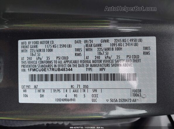 1FMCU0E17RUB48344 2024 FORD ESCAPE Серый Вид подкапотного пространства