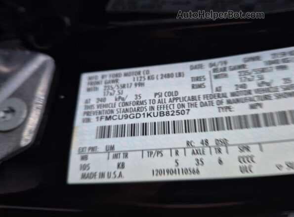 1FMCU9GD1KUB82507 2019 FORD ESCAPE  