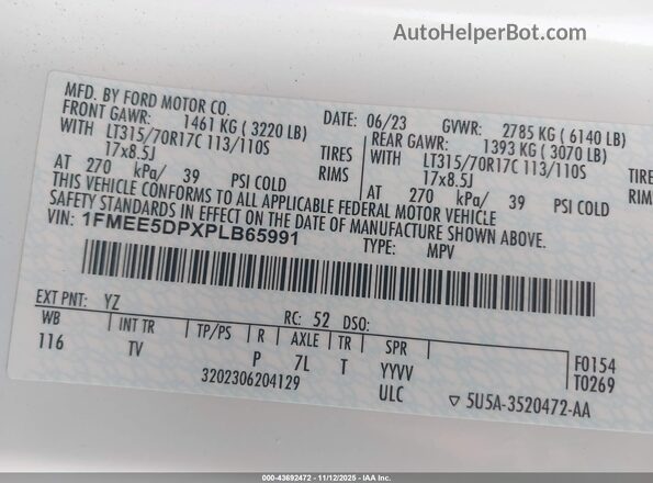 1FMEE5DPXPLB65991 2023 FORD BRONCO White Вид підкапотного простору