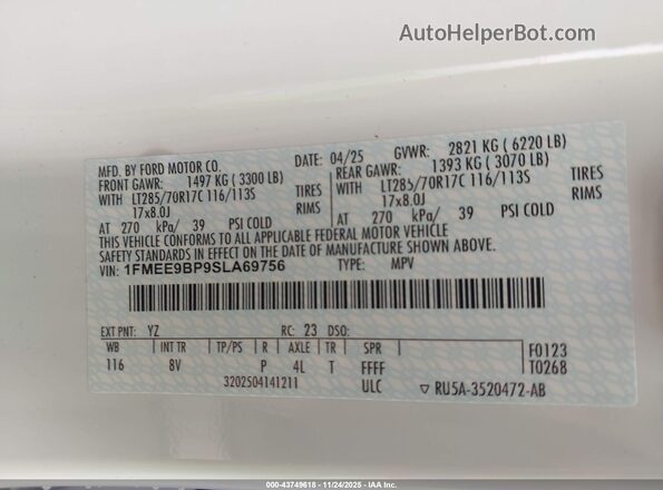 1FMEE9BP9SLA69756 2025 FORD BRONCO White Widok komory silnika
