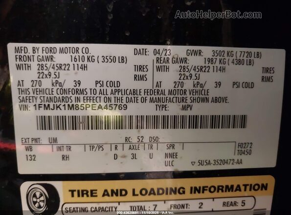 1FMJK1M85PEA45769 2023 FORD EXPEDITION Черный Вид подкапотного пространства