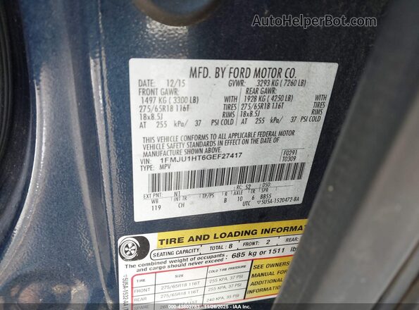1FMJU1HT6GEF27417 2016 FORD EXPEDITION Navy Widok komory silnika