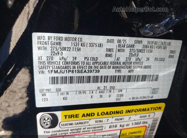 1FMJU1P81SEA39739 2025 FORD EXPEDITION Black Widok komory silnika